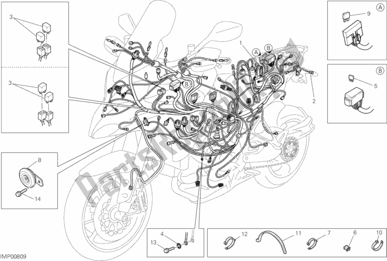 Tutte le parti per il Cablaggio Elettrico del Ducati Multistrada 1200 S Pikes Peak USA 2013